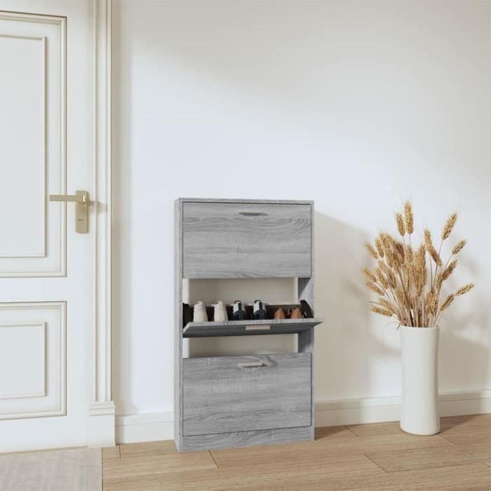 VidaXL Armoire à chaussures Sonoma gris 59x17x108 cm Bois d'ingénierie 342532