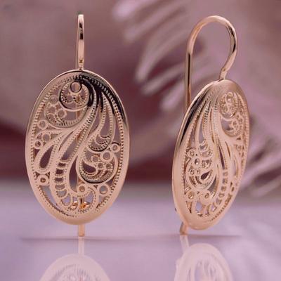 Pendientes de oro rosa con forma ovalada hueca que conservan el color, joyería para mujer.