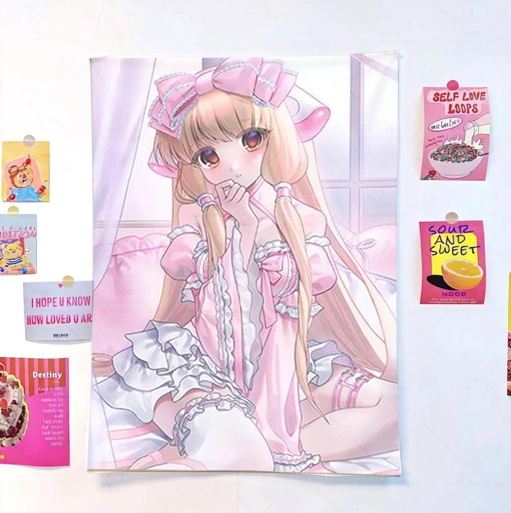 Angel Heart Xiao Ji Cosplay Peripheral Printed Tapestry Wall Cloth Cute Cartoon Wall Decoration Cute Cartoon Style Fantasy Backg