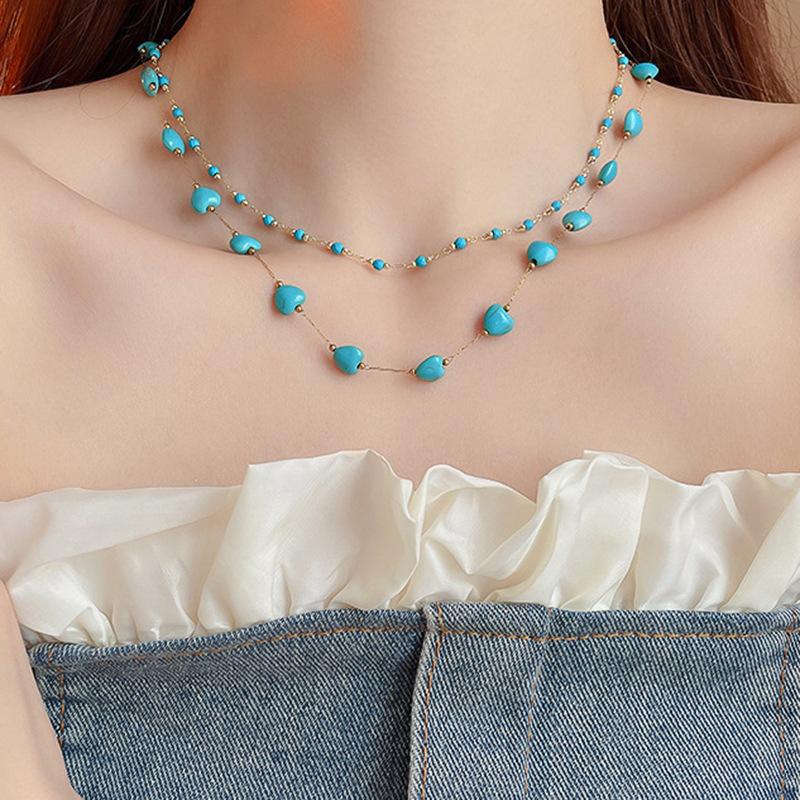 Summer dopamine stained glass crystal beaded necklace collarbone chain design sense niche item decoration