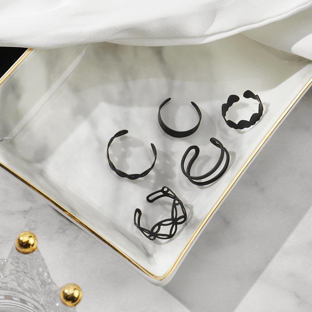 Trendy Einfache Schwarze Ringe Set für Frauen Persönlichkeit Geometrische Offene Ringe