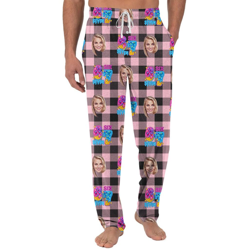 Men's Casual Home DIY Custom Pajamas Pocket Drawstring Design Casual Trousers