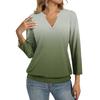 Women's 3/4 Sleeve Top Neck Hem V,Neck Summer Casual ,Shirt Gradient Printed Top