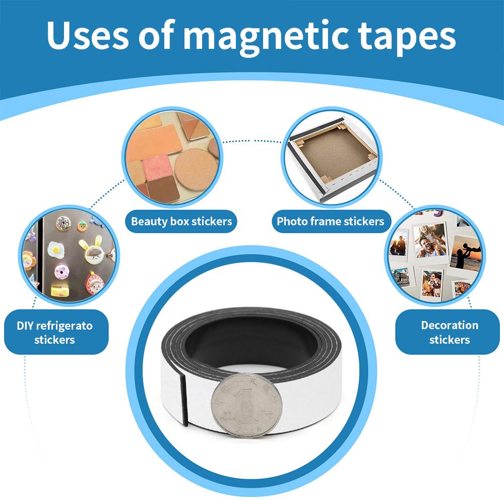 1Meter Self Adhesive Magnetic Tape Rubber Magnet Tape Strong Flexible Magnet Stripe for Refrigerator Photo Posters 39.37inch