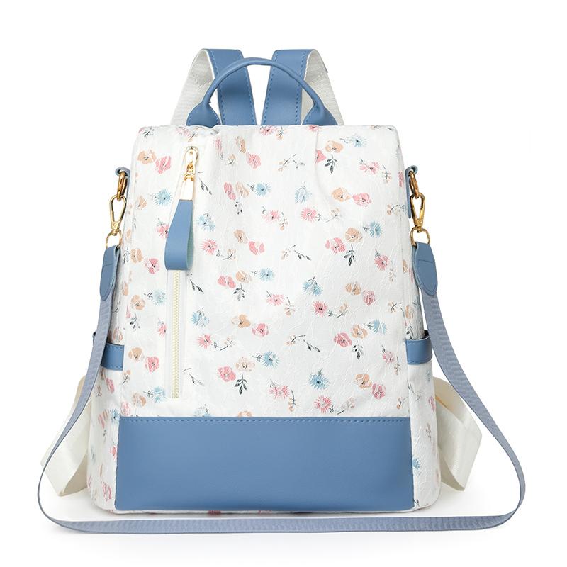 

Женский рюкзак с принтом, ПУ рюкзак, противокражный, многофункциональная сумка через плечо синий