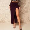 Women's solid color Twist Front Maxi Skirt High Side Slit Ruched Bodycon Skirt Elegant Party Evening Midi Skirt