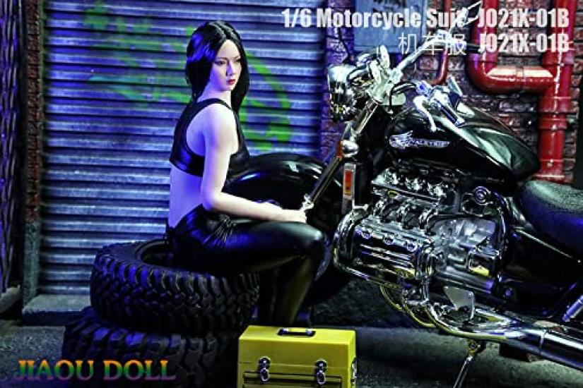 Motorcycle Suit for Scale Figures Sexy Beauty Black Motorcycle Clothes Leather Corset and Pants Set Head and Shoes Not [TOYBARJAPAN] JO-21X-01B 1/6