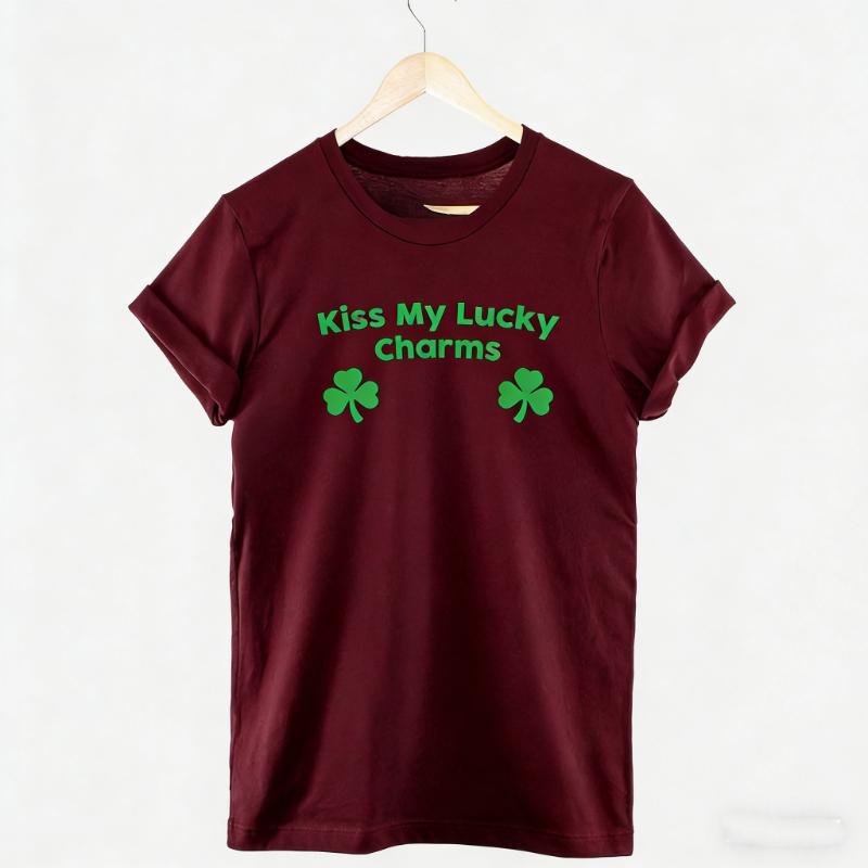 Saint Shirt Kiss My Lucky Charms Funny St Patricks Day Unisex TShirt Crewneck Regular Short Sleeve Printed Tshirt Tops