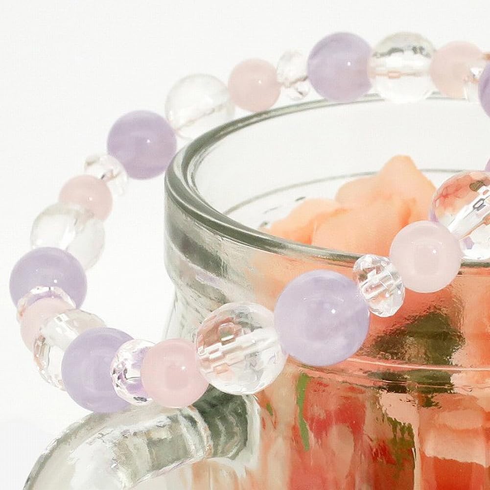 [Shinjuku Gin no Kura] Lavender Amethyst and Rose Quartz 128-Facet Crystal Bracelet, Approximately 17cm Long (Women's Size Medium)