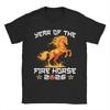 Herren T-Shirt Jahr des Feuerpferdes Neujahr 2026 Tierkreiszeichen Pferd Reine Baumwolle T-Shirts Kurzarm T-Shirts O-Ausschnitt Oberteile Einzigartig