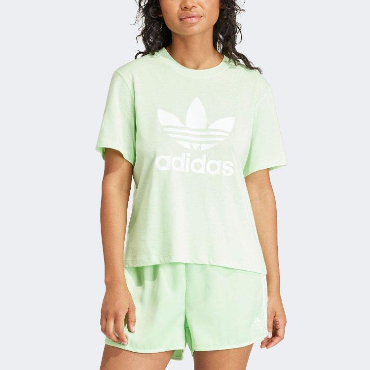 Adidas Originals Adicolor Letter Logo Print Round Neck Short Sleeve T-Shirt Women Tops Light-Green IN8436