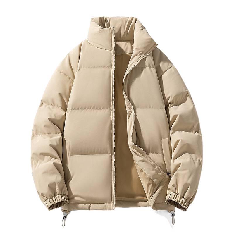 2025 Unisex Winter Stand Collar Thickened Puffer Jacket - Solid Color, Trendy Casual