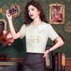 New Fashion Summer Short Sleeve Chinese Style Doll Collar Embroidery Chiffon Blouse Shirt Women Tops J392