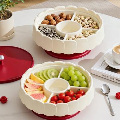 Red Snack Serving Tray with Lid Sealed New Year Snack Storage Box Traditional Dustproof Fruit Plate Home Living Room