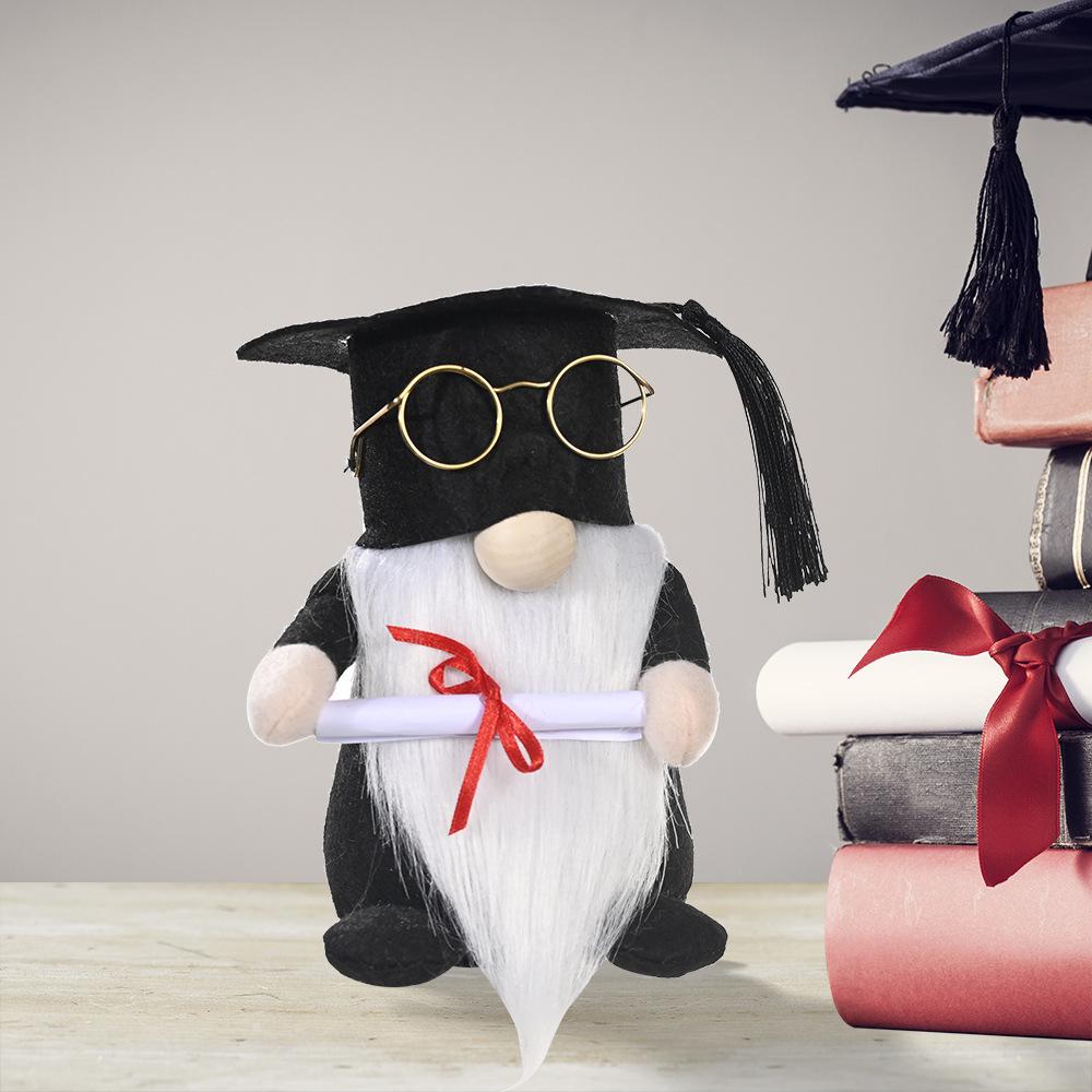 Black Graduation Cap Faceless Rudolph Doll with Glasses