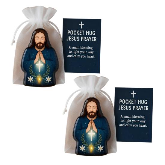 Pocket Hug Jesus Gift Blessing Jesus Prayer Figurine with Card Christian Pocket Hug Keepsake Religious Faith Ornament for Christian Gifts