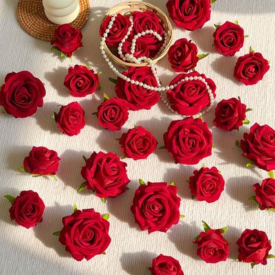 50Pcs Realistic Roses - Lifelike Flowers With Layered Petal Design, Fade-Resistant Red Artificial Flowers, Suitable For Wedding Centerpieces