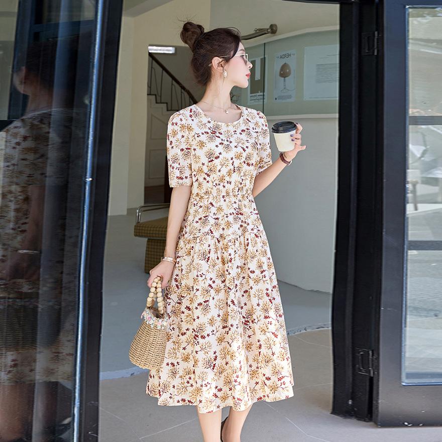 Pure cotton floral dress women's summer new design sense small temperament beautiful skirt