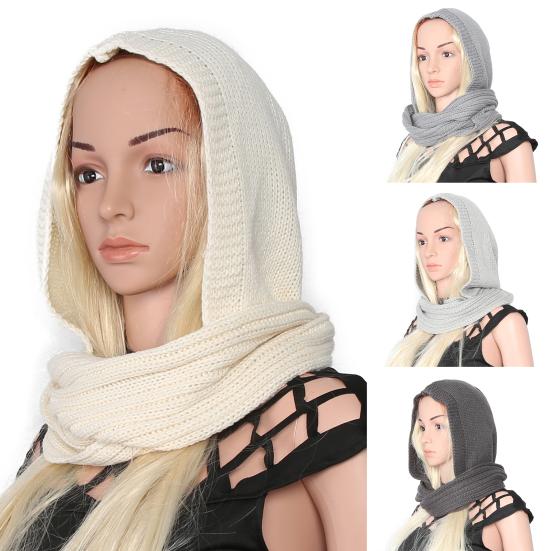Hooded Scarf Thick Warm Woolen Women Hooded Scarf for Winter