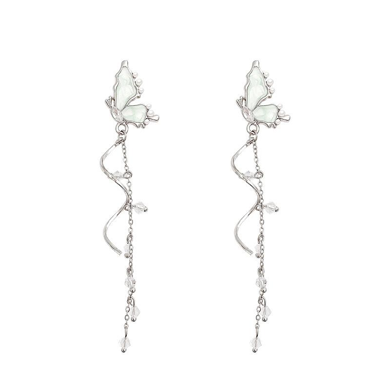 S Silver Needle Butterfly Tassel Earrings Women's Light Luxury Design Earrings Retro Super Immortal New Earrings