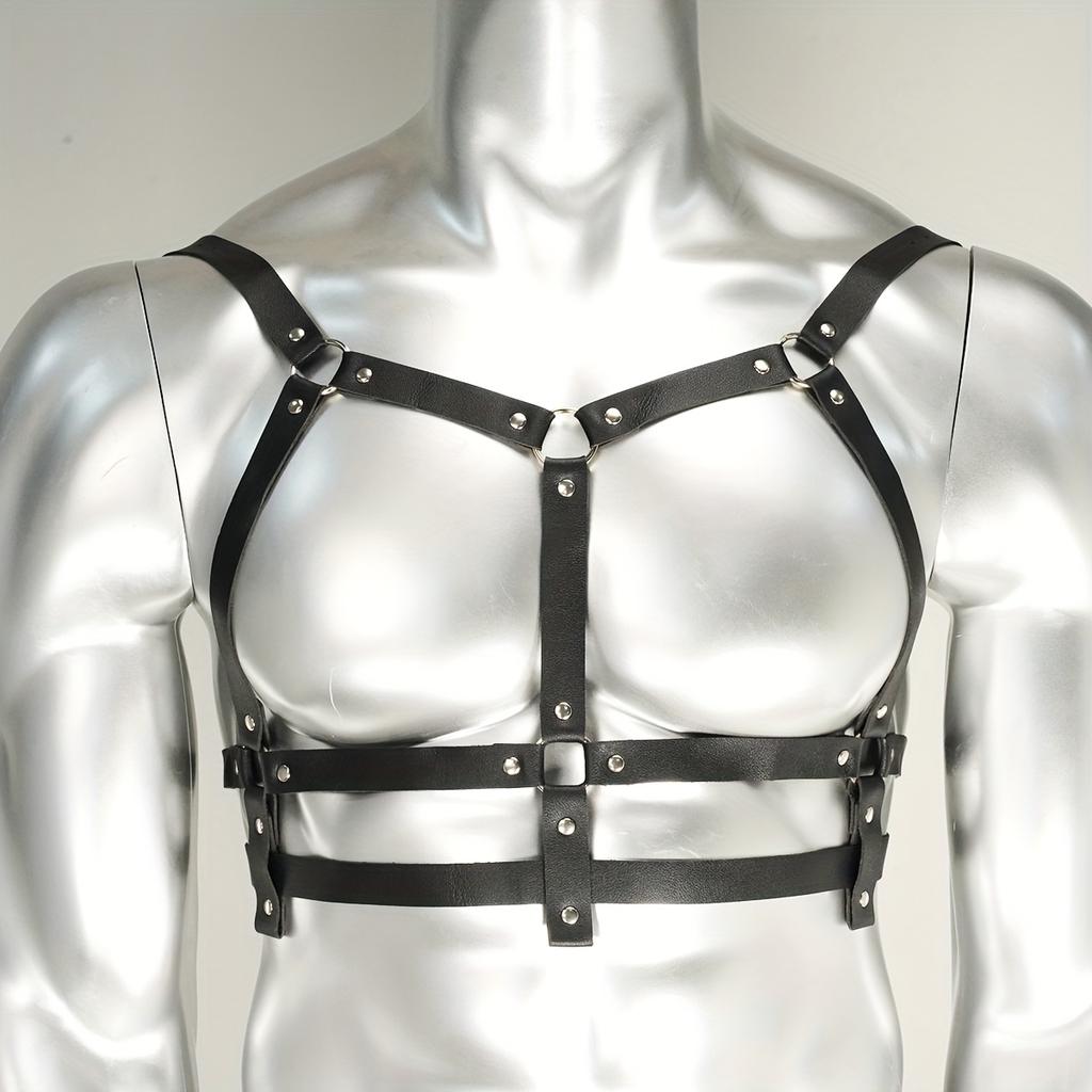 Bold Black Leather Body Harness for Men - Adjustable Straps, Punk Rave Fashion, Clubwear, Erotic Lingerie, Cosplay Costume