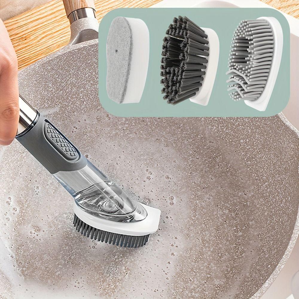 3 In 1 Dishwashing Brush Removable Sponge Dish Cleaning Brush Kitchen Cleaning Brush  Kitchen Use