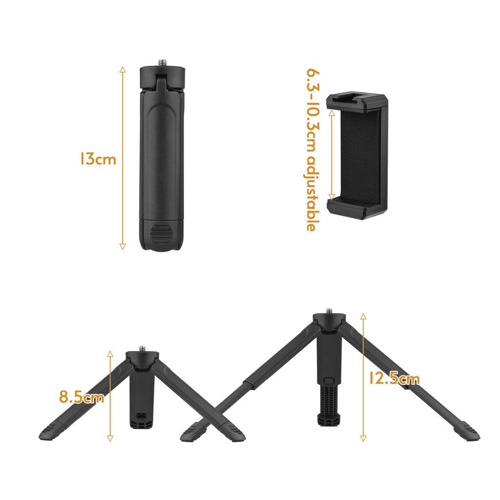 KINGJOY KT 26 Mini Desktop Tripod Rotatable Ball Head with Extendable Cold Shoe Phone Clip 1 4 Inch Screw for