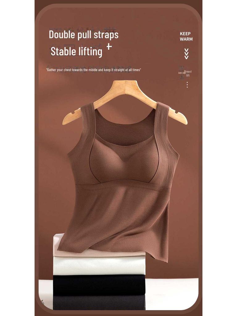Nahtloses Damen-Samt-Warmweste mit Brustpolstern für Herbst/Winter - BH-frei, integriertes Unterhemd