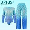 Fish Scale Zipper Mesh Long Sleeve One-Piece Swimsuit Set