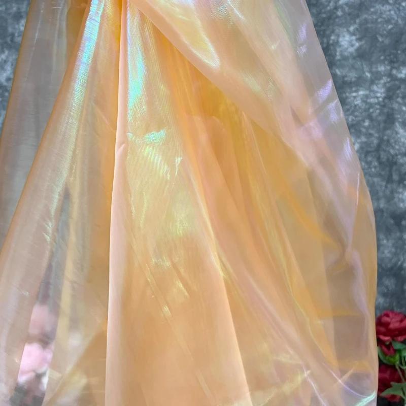 Wide 150cm Encrypted Laser Seven-color Iriered Gauze Fabric Bright Yarn Gradient Color Fabric DIY Organza Clothing Designer