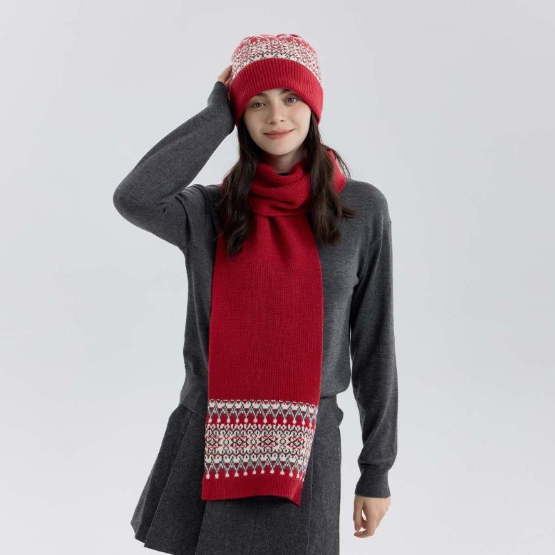 

Classic Rhombus Christmas Vintage Fair Island Knitted Scarf Women s Winter Warm Hat Scarf Two-piece Set Men s