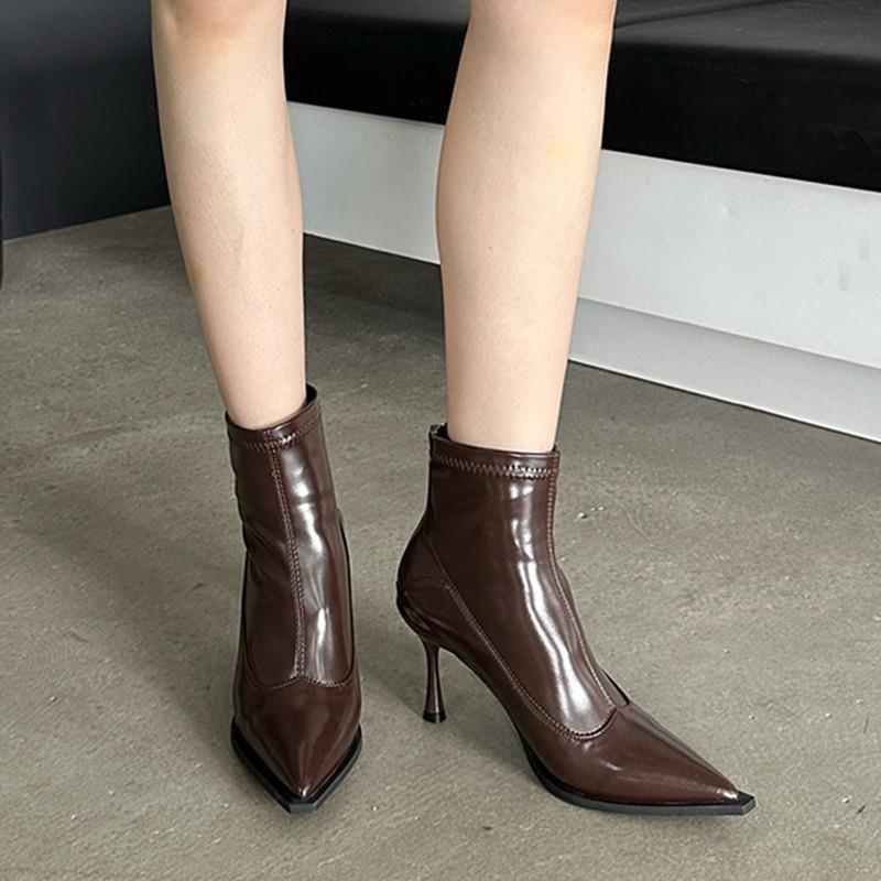 

Остроносые короткие сапоги женские 2025 осень и зима новые тонкие женские сапоги модные сапоги на высоком каблуке нишевый дизайн тонкие каблуки короткие сапоги 39