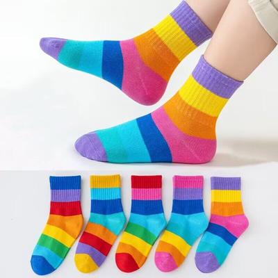 Fashion Personality Rainbow Cotton Socks for Boys and Girls 5 Pairs Kids Socks Boys Striped Sock School Children Elastic Socks Spring Autumn
