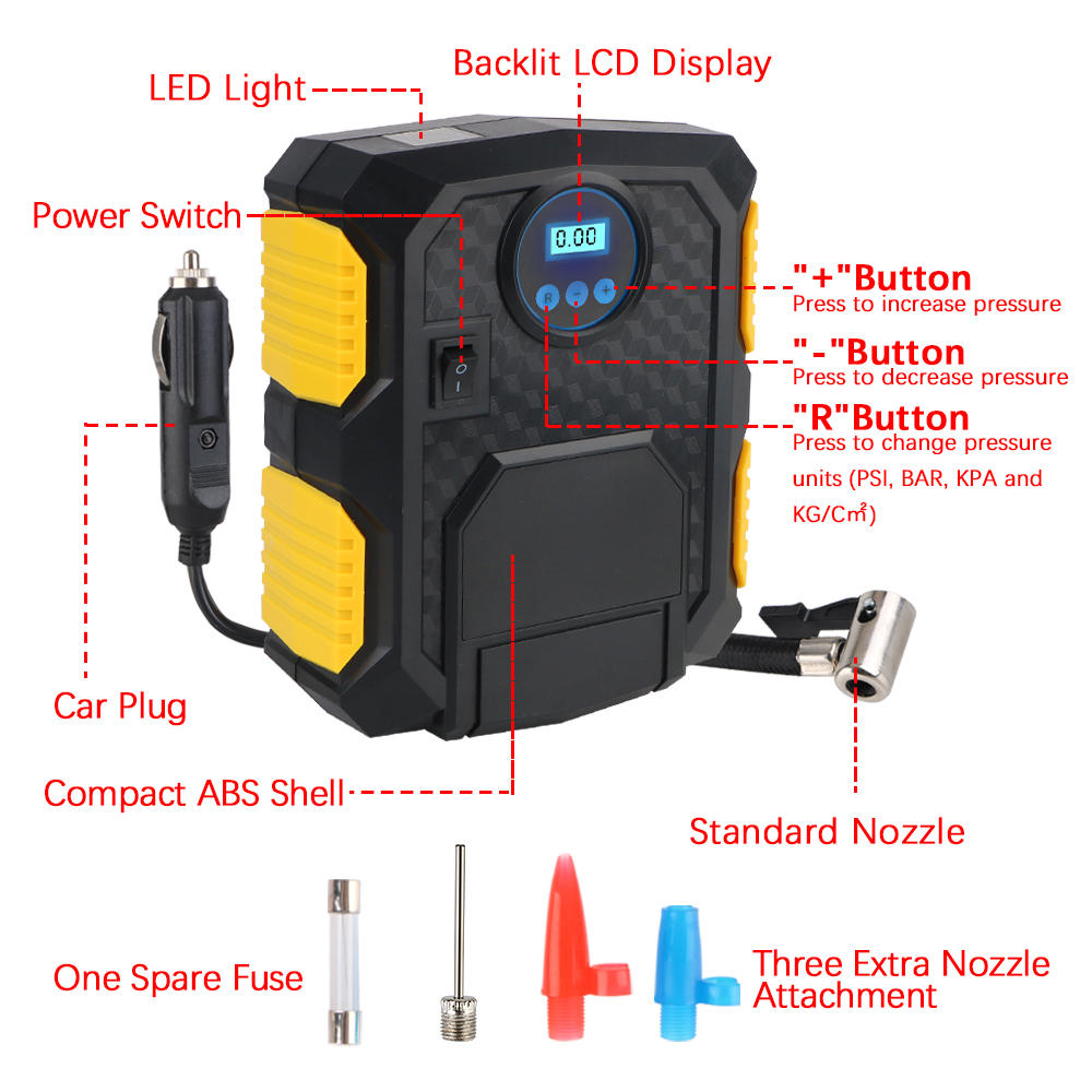 Digitální hustilka pneumatik 22mm válec 12V Přenosné čerpadlo vzduchového kompresoru do auta 150 PSI Vzduchový kompresor do auta pro motocykly a jízdní kola