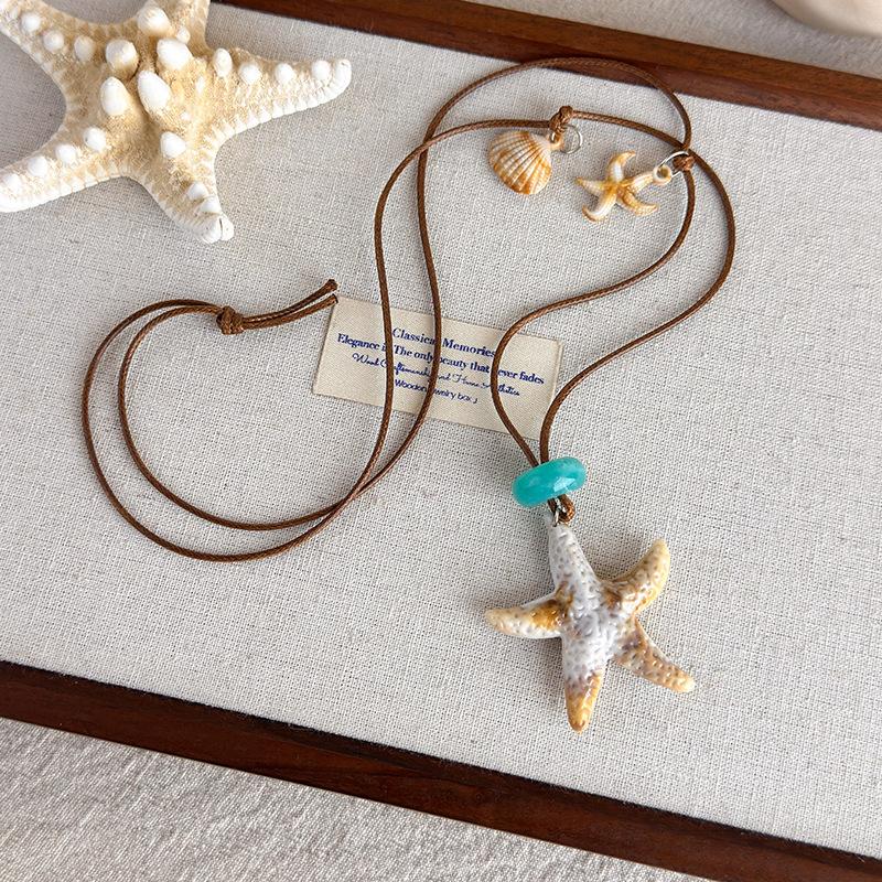 2026 Summer Bohemian Sea Star Shell Beads Pendant Long Rope Necklace For Women Trendy Beach Seaside Vacation Jewelry Accessories