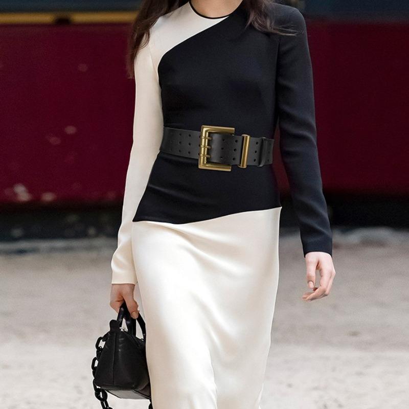 Three-breasted Belt Extra Wide Coat Belt Stylish Women's Belt with Unique Buckle Decoration