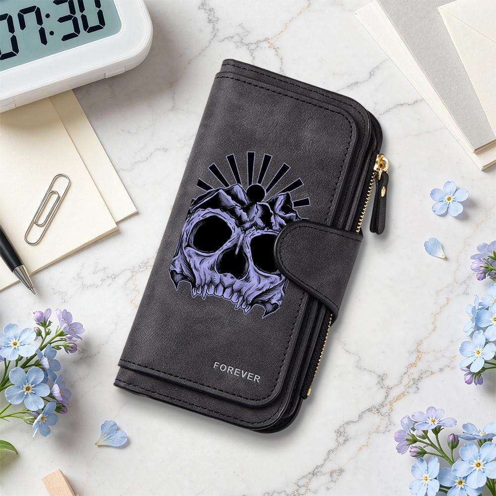Gothic Skull Pattern Long Wallet Durable Card Storage Purse Fashion Cool Daily Carry Pouch