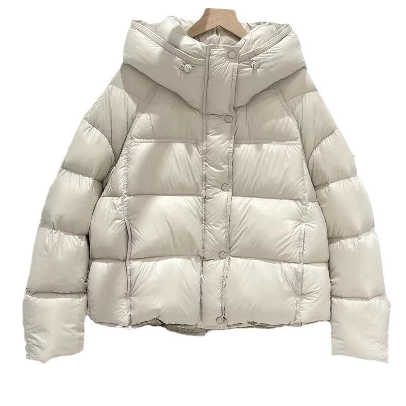 White Duck Down Winter Cream Puff Short Hooded Loose Bread Jacket, Thickened White Warm Jacket, Versatile and Fluffy