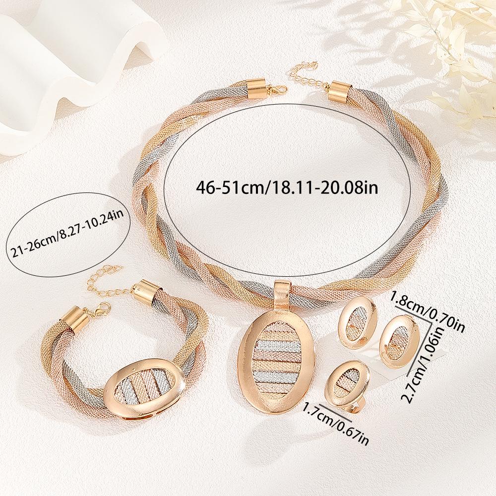 Handmade Tricolor Mesh Jewelry Set: Necklace, Earrings, Ring, Bracelet - European & American Design for Middle Eastern Ladies