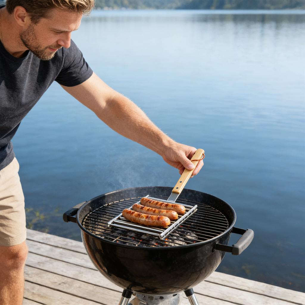 Hot Dog Roller Sausage Rack With Extra-long Wooden Handle, Roasting, Suitable For Evenly Cooked Food