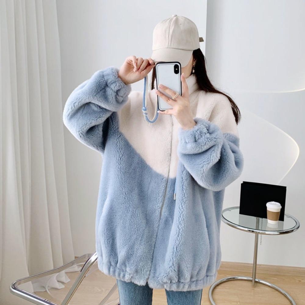 Genuine Lamb Fur New Style Sheep Shearling Coat Fur and Leather Women's Mid-length Coat