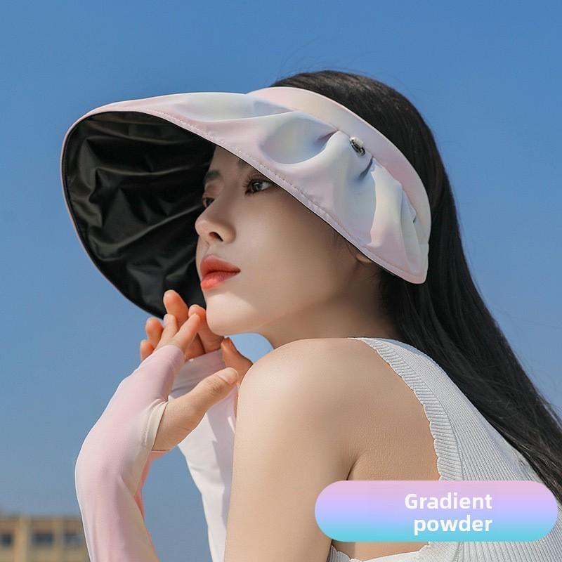 Summer Rainbow Gradient Shell Hat With Wide Brim Sunshade For Women And Beach Style
