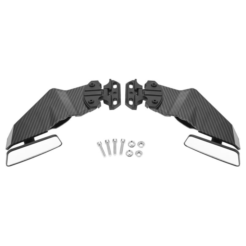 2Pcs Black Motorcycle Modified Wing Rearview Mirror Motorcycle Side Mirror Blade Wind Wing Adjustable Rotating Rearview Mirror