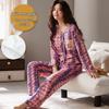 "Set Pigiama Cardigan a Strisce Stile Coreano con Imbottitura sul Petto per Donna, Manica Lunga, Primavera/Autunno, Taglie Forti"