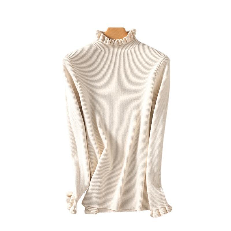 Ruffles Half High Neck Sweater Knitted Pullover Women's Long Sleeved Lace Long Sleeves Bottoming Shirt Commute Simple Casual Knitwear Autumn