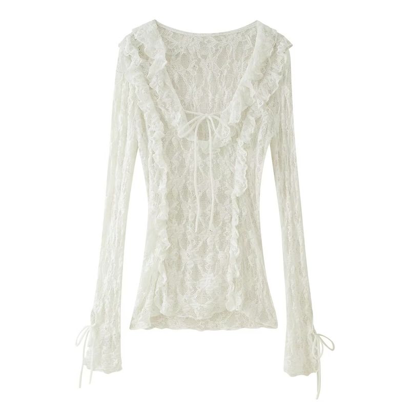 Kaslead New Arrival Women's Clothing Fashion Style Fashion Minimalist Silm Lace Laminated Decoration Tops 4813319