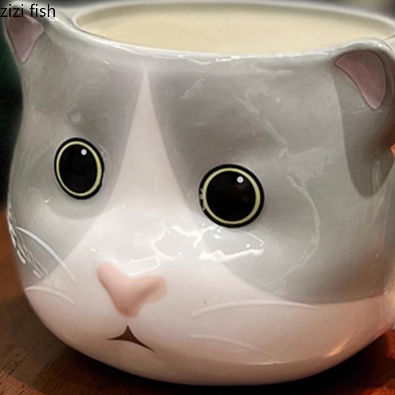 Cartoon Cat Cup Ceramic Mug Hand Drawn Coffee Cup Couple's Water Cups Office Afternoon Tea Mugs Breakfast Cups Milk Mug