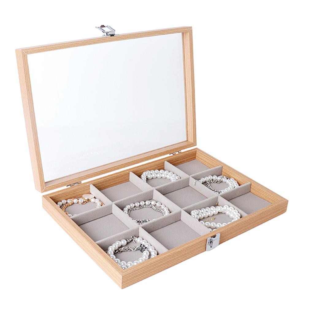 Jewelry Box Wood Frame with Multiple Compartments for Women Ladies Earrings Rings and Necklaces Display Organizer