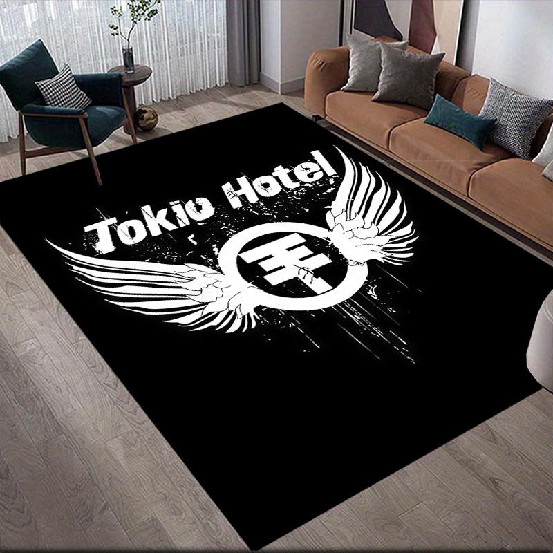 Tokio Hotel Flannel Printed Carpet, Home Sofa Decoration for Living Room & Bedroom, Non‑Slip Play Flannel Floor Mat for Game Room