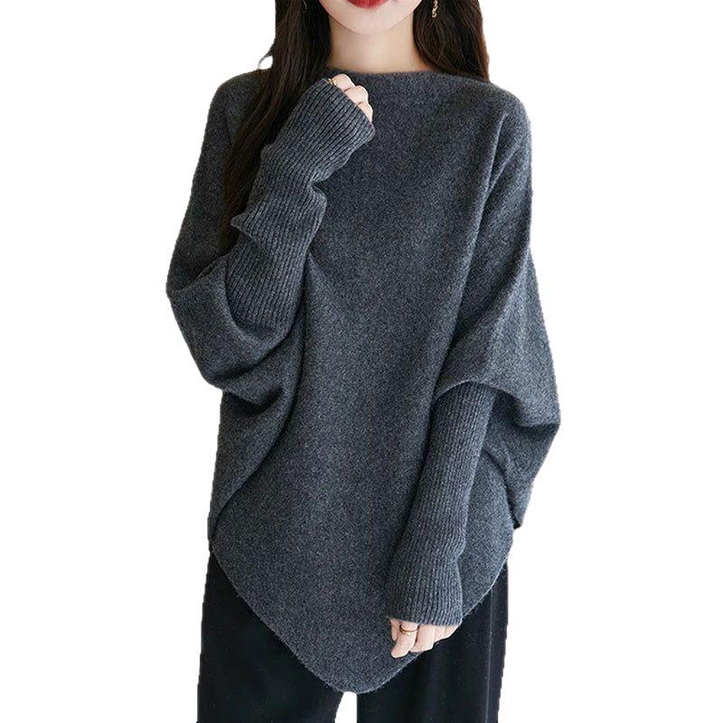 2026 Korean Style Loose Knit Sweater: Soft, Irregular Round Neck, Solid Color, Autumn Women's Top.
